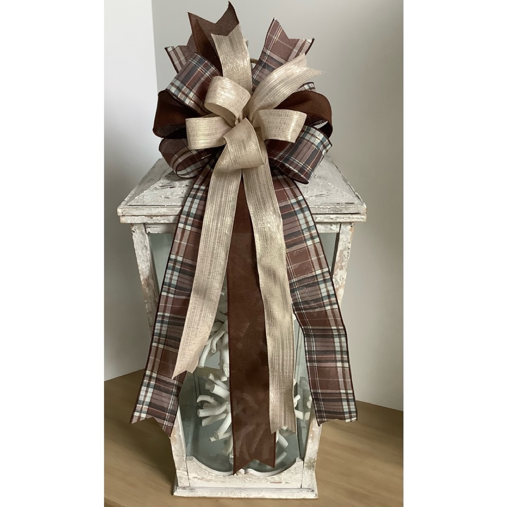 Gold & Brown Plaid Fall Bow, Wreath Bow, Wreath Accent, Lantern Bow, & Fall Bow